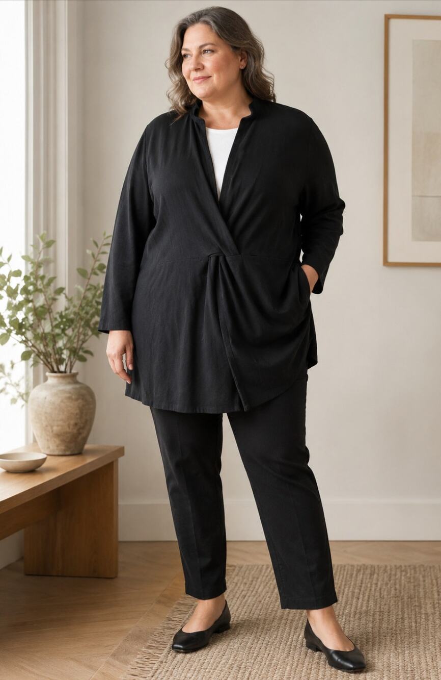 Eileen Fisher Woman Black Twist Front Draped Tunic Top Plus 3X